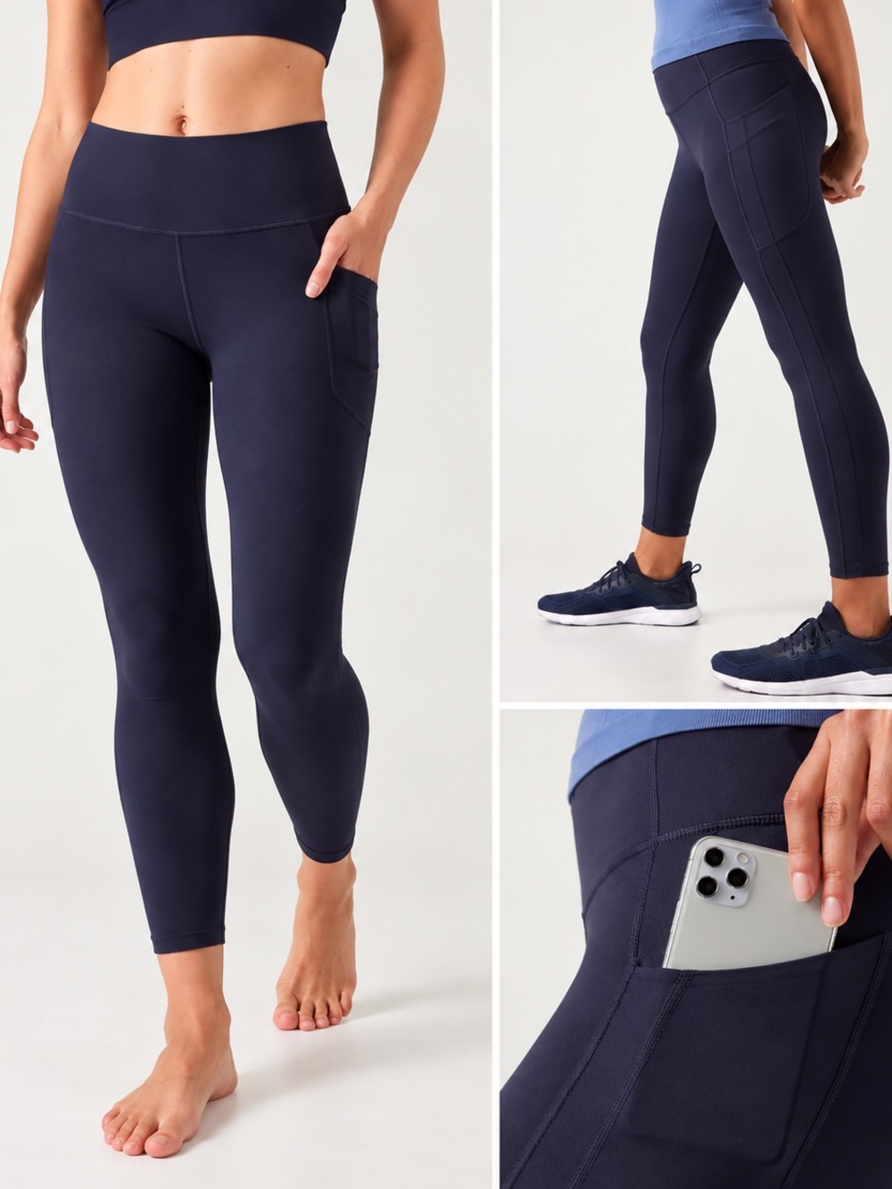 Athleta Interval Stash 7/8 Tights Navy XS NWT